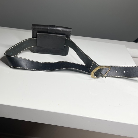 Black Leather Belt 38-34 with Double Snap Pouch Solid Brass Hardware main image 6